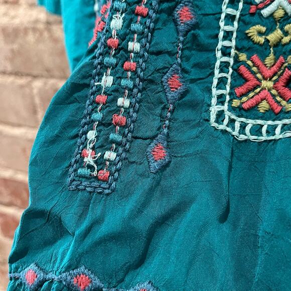 Johnny Was Teal Blue Embroidered Tunic Top Size Medium - Picture 8 of 8